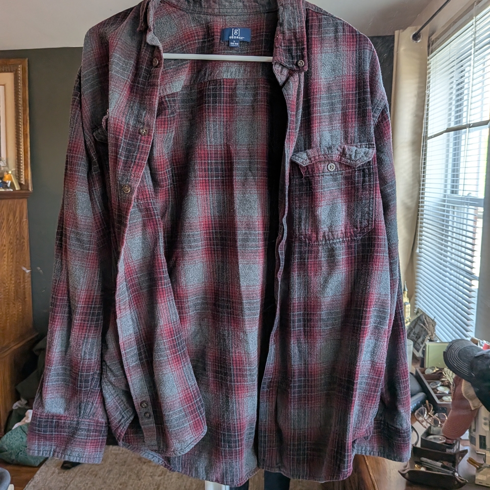 George Red and Gray Plaid Shirt